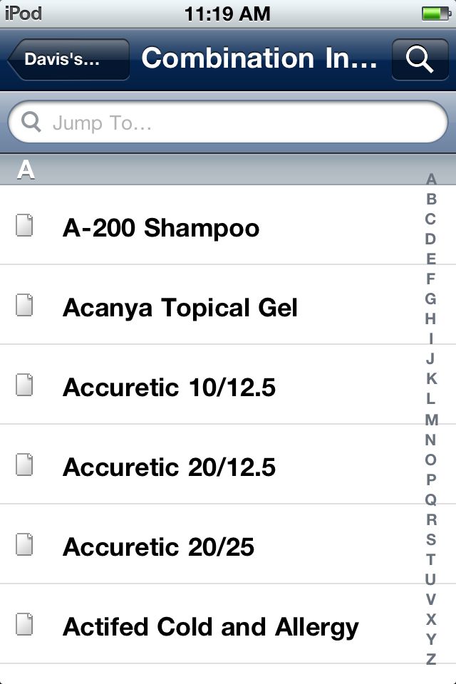 iPod and iPhone screenshot - Davis' Drug Guide