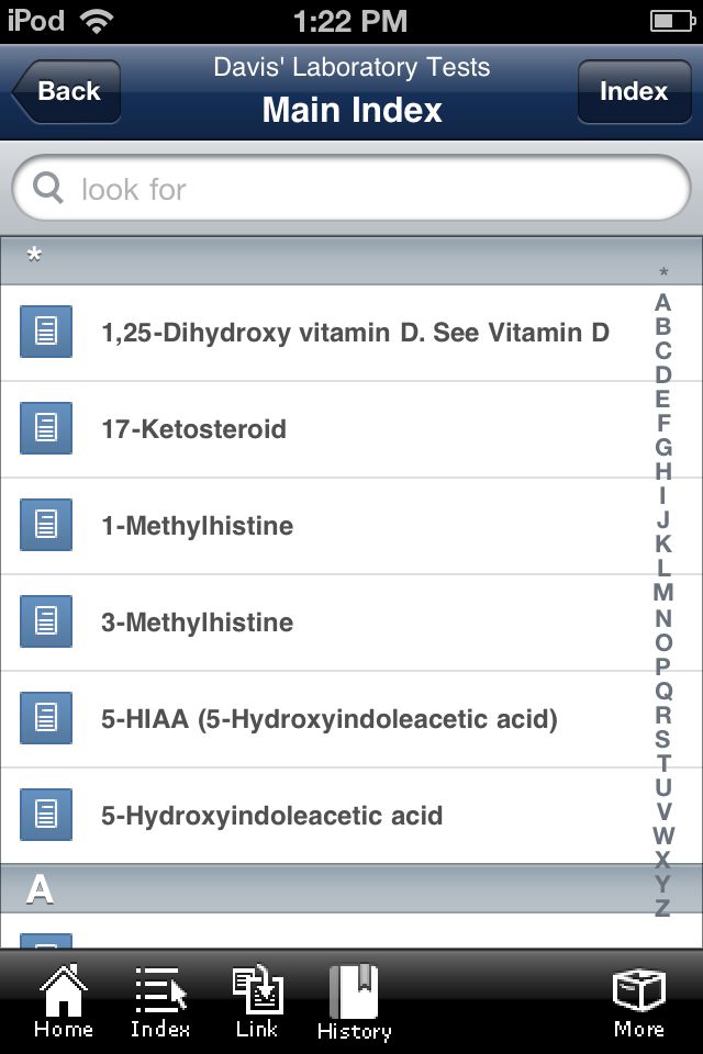 iPod and iPhone screenshot - Davis's Comprehensive Handbook of Laboratory and Diagnostic Tests With Nursing Implications