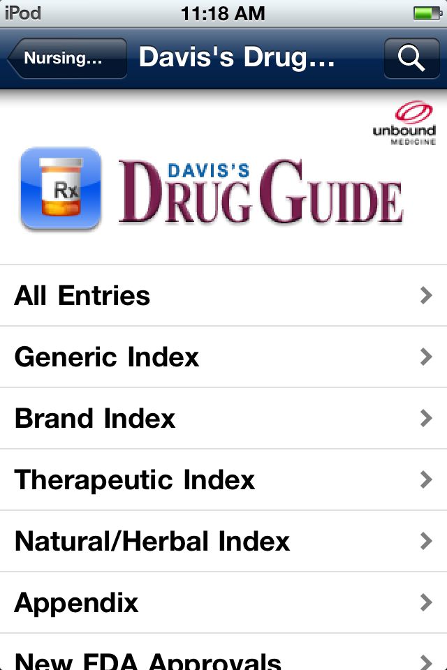 iPod and iPhone screenshot - Davis' Drug Guide