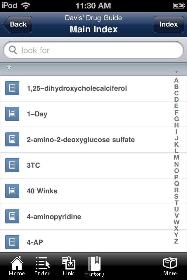 iPod and iPhone screenshot - Davis' Drug Guide
