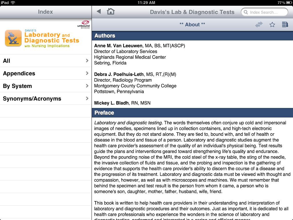 iPad screenshot -  Davis's Comprehensive Handbook of Laboratory and Diagnostic Tests With Nursing Implications