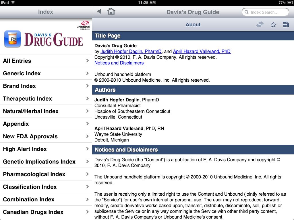 iPad screenshot -  Davis' Drug Guide