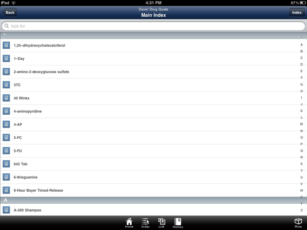 iPad screenshot -  Davis' Drug Guide